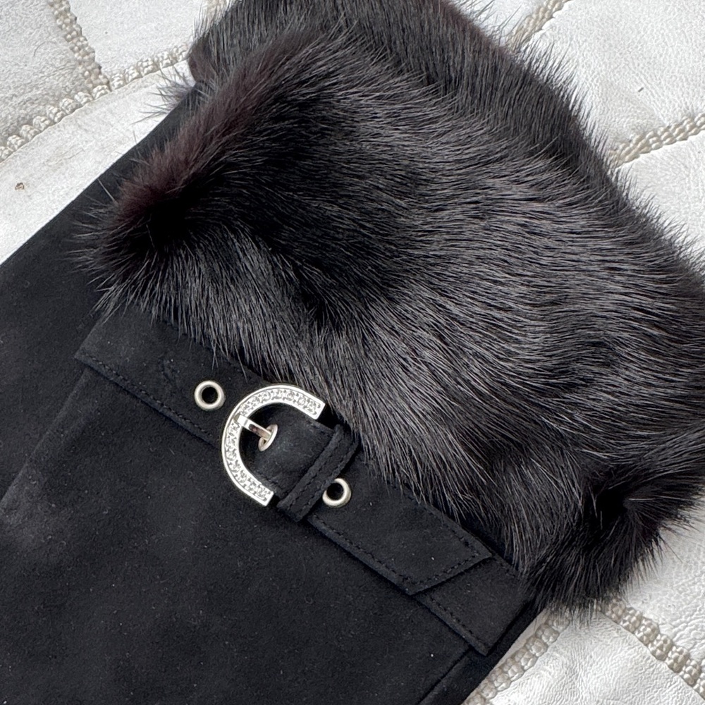 NWT vintage (Reed Krakoff era) Coach Black Gloves w Fur Trim & Silver Buckle - Picture 2 of 4